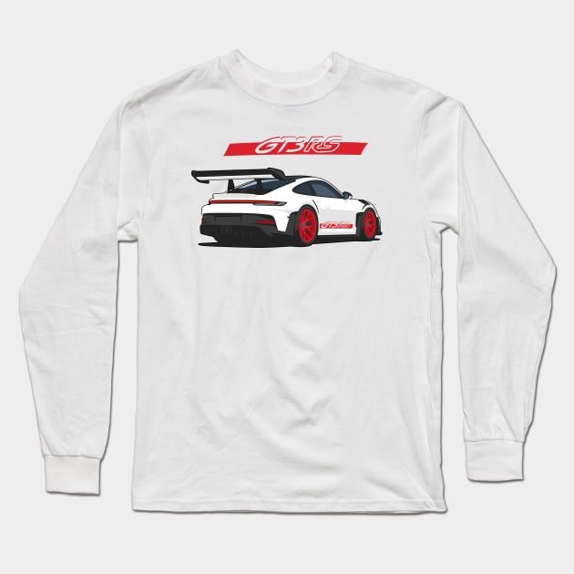 Rear car 911 gt3 rs white red Long Sleeve T-Shirt by creative.z